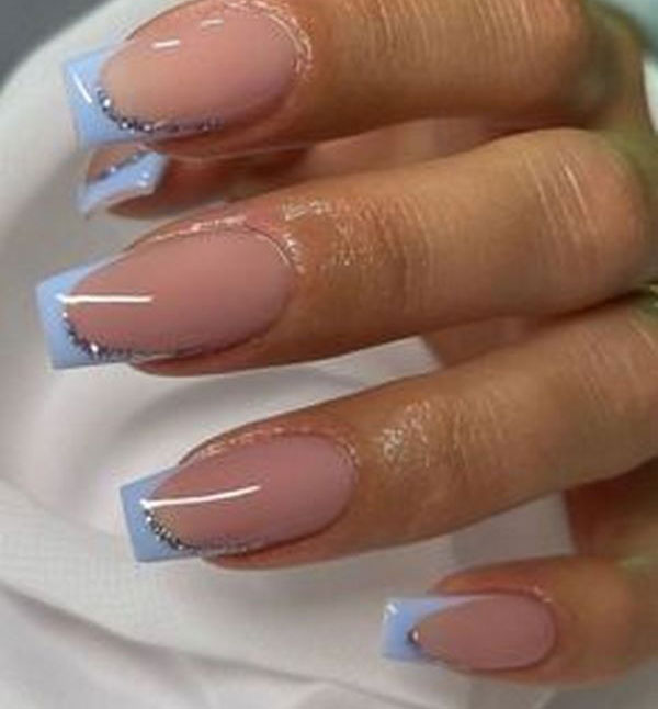 Blue And Silver French Nail Model 13