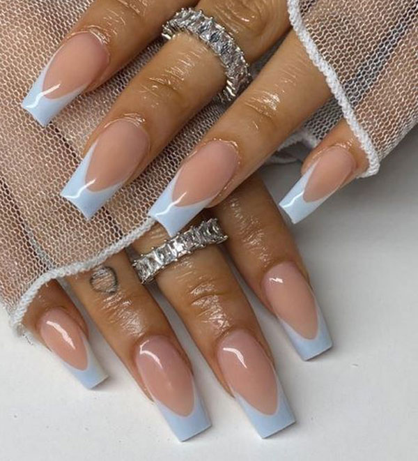 Blue And Silver French Nail Model 18