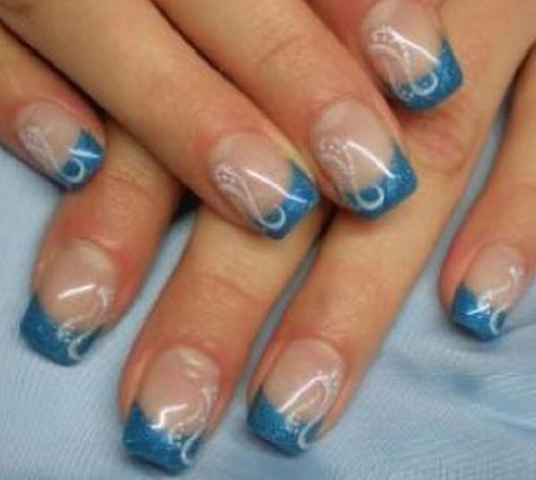 Blue And Silver French Nail Model 28