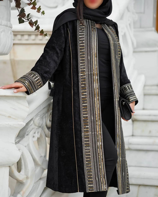 Long Black Velvet Coat Model 3